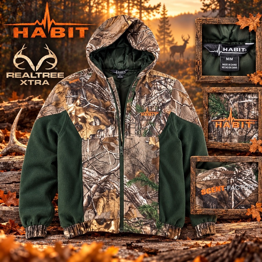 Habit Mens Realtree Xtra Camo Scent-Factor Hooded Hunting Jacket WJ663 Medium